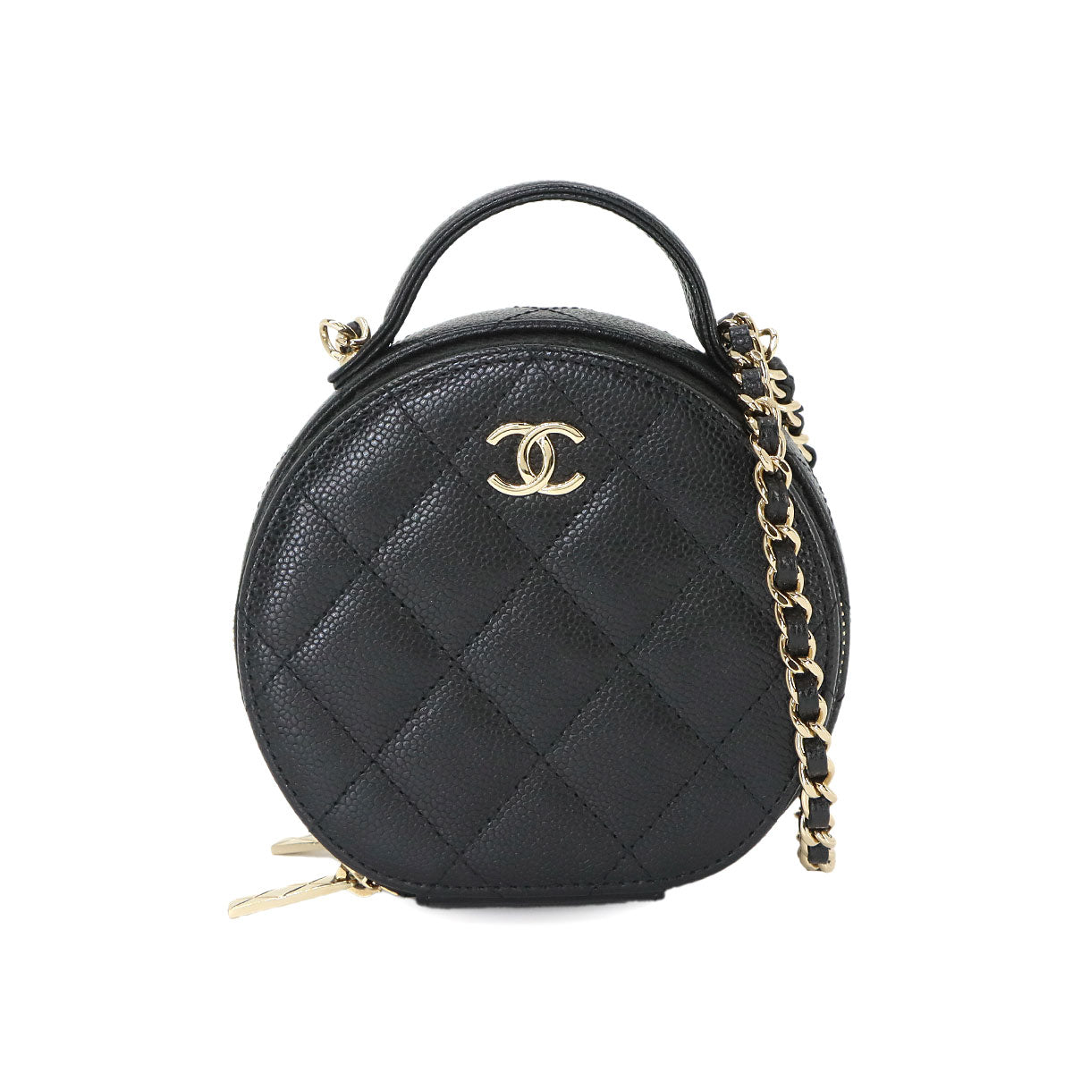Matelasse Small Vanity Hand Shoulder Bag Leather Black AP2502