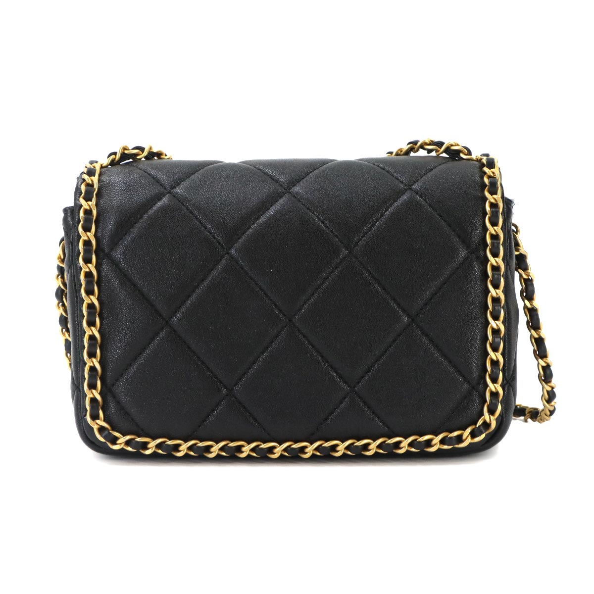 Matelasse 2way Chain Shoulder Hand Bag Leather Black