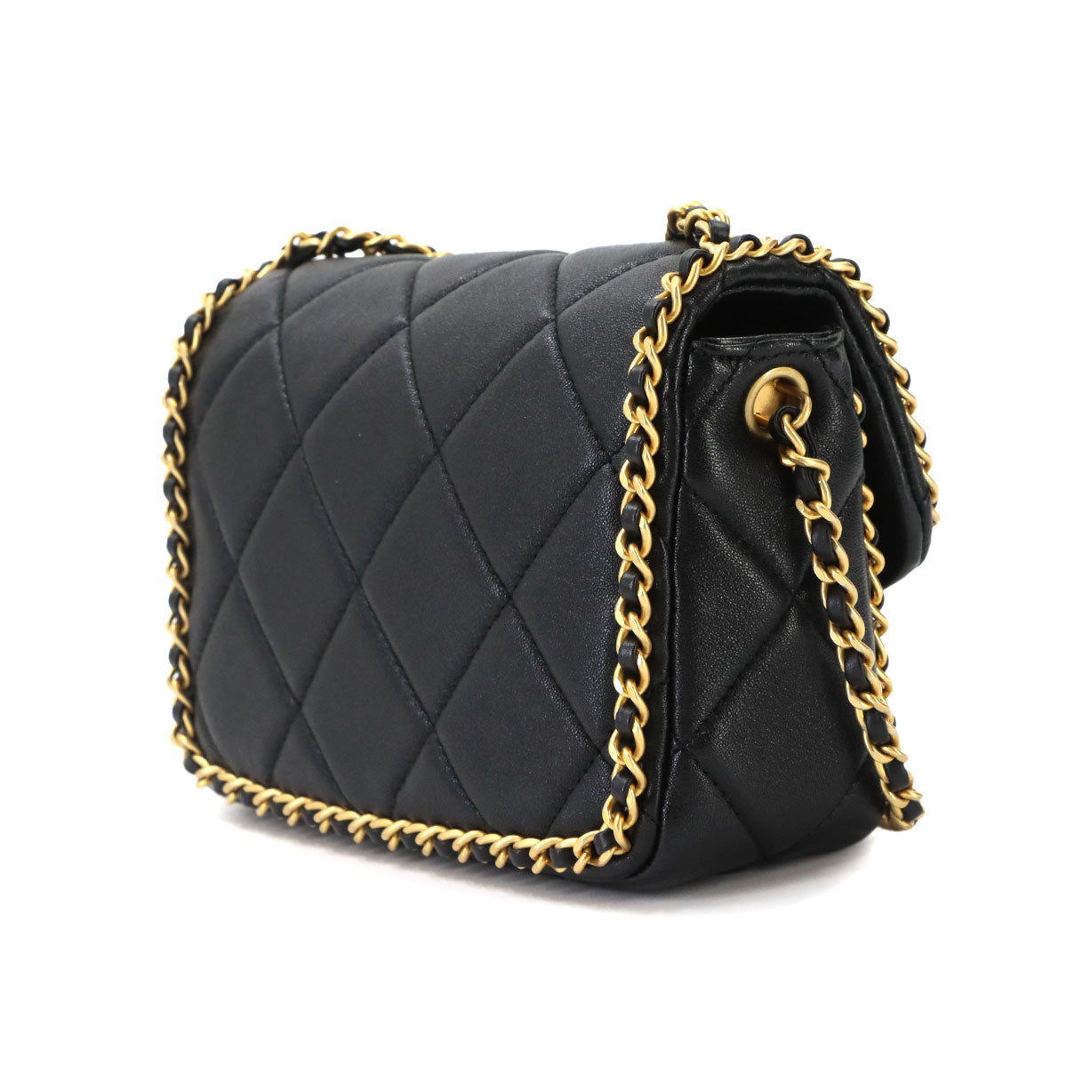 Matelasse 2way Chain Shoulder Hand Bag Leather Black
