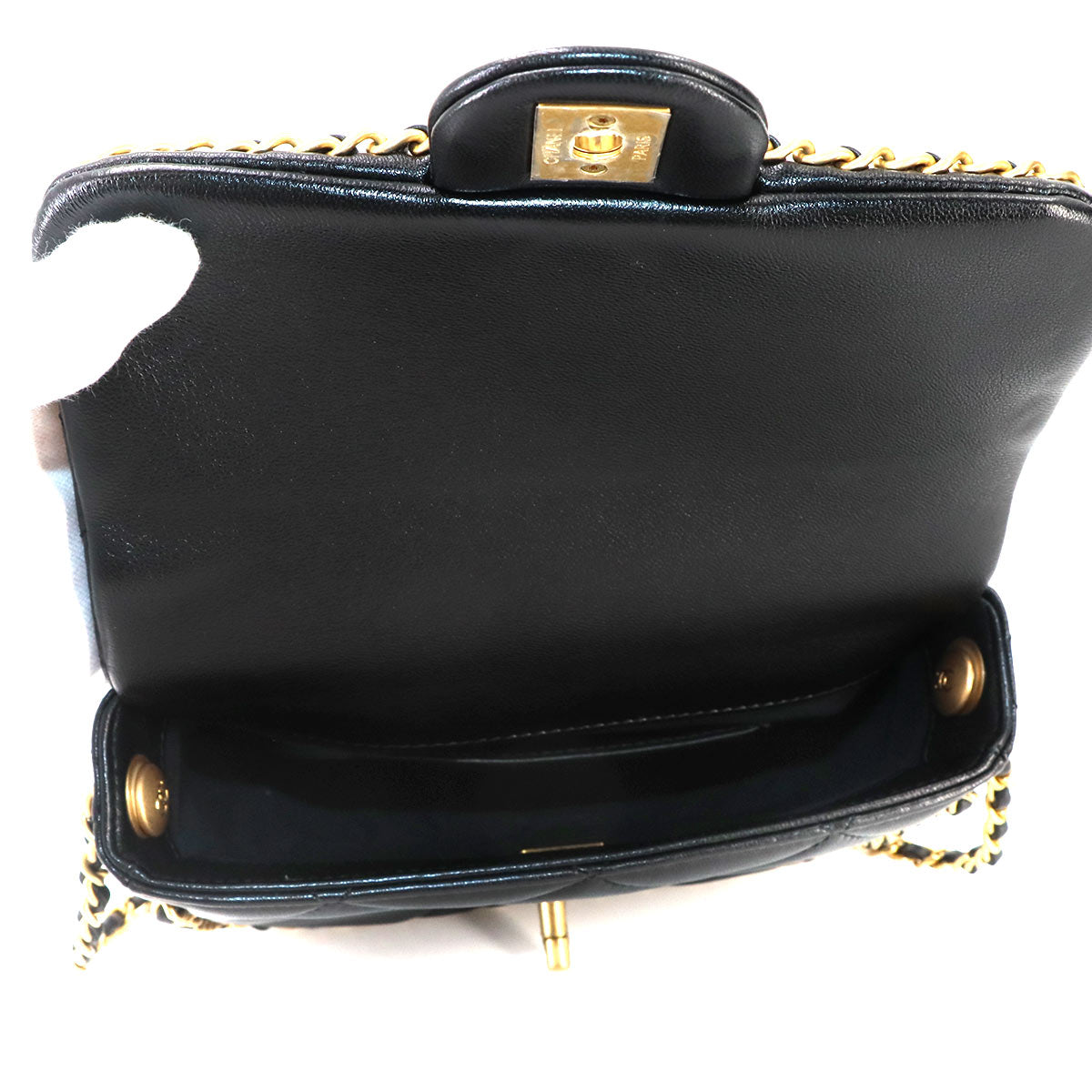 Matelasse 2way Chain Shoulder Hand Bag Leather Black