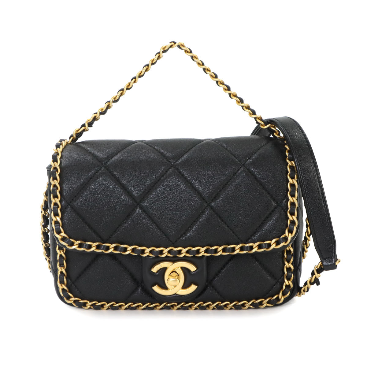 Matelasse 2way Chain Shoulder Hand Bag Leather Black
