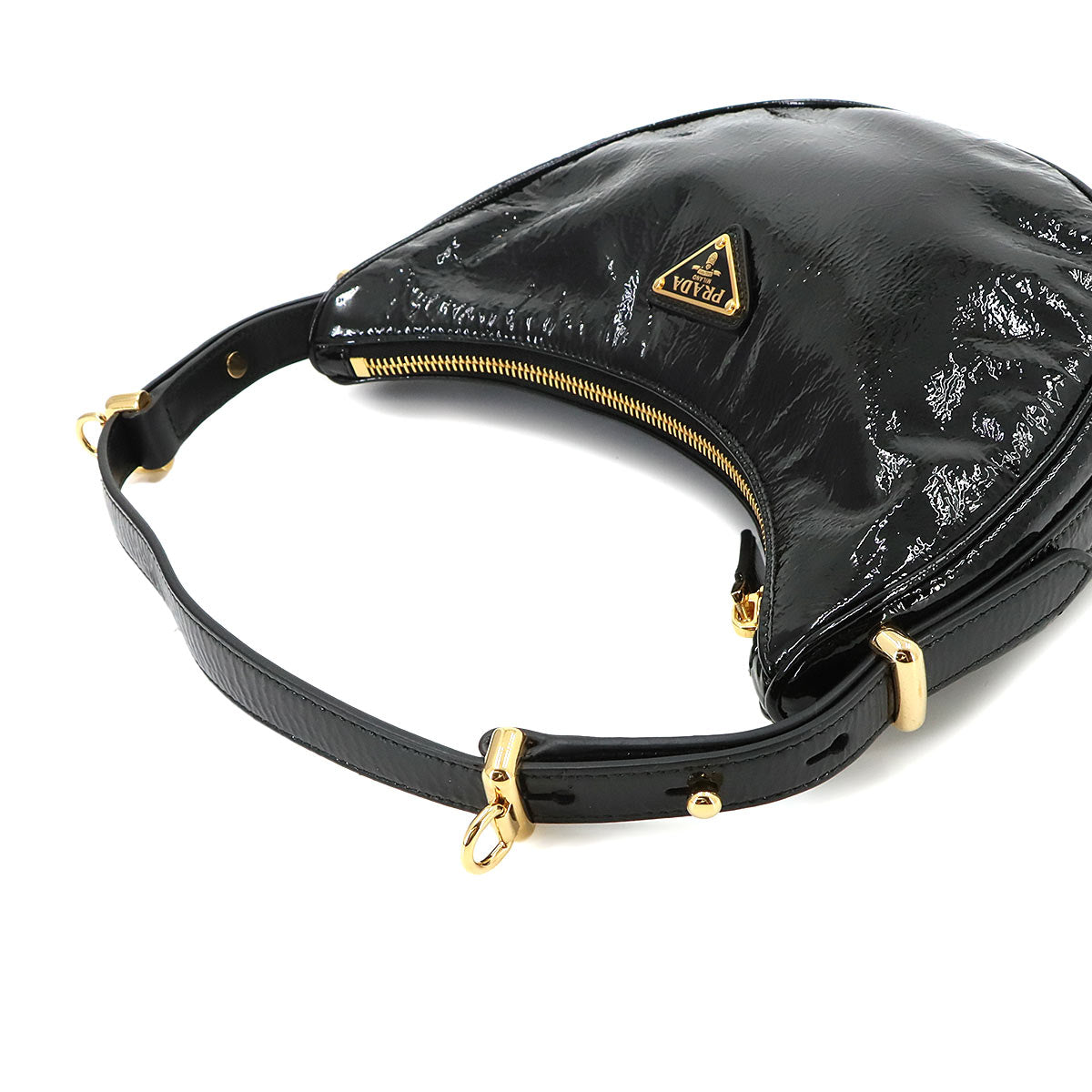 Arque Small Hand Shoulder Bag Patent Leather Black 1BC194 Purse