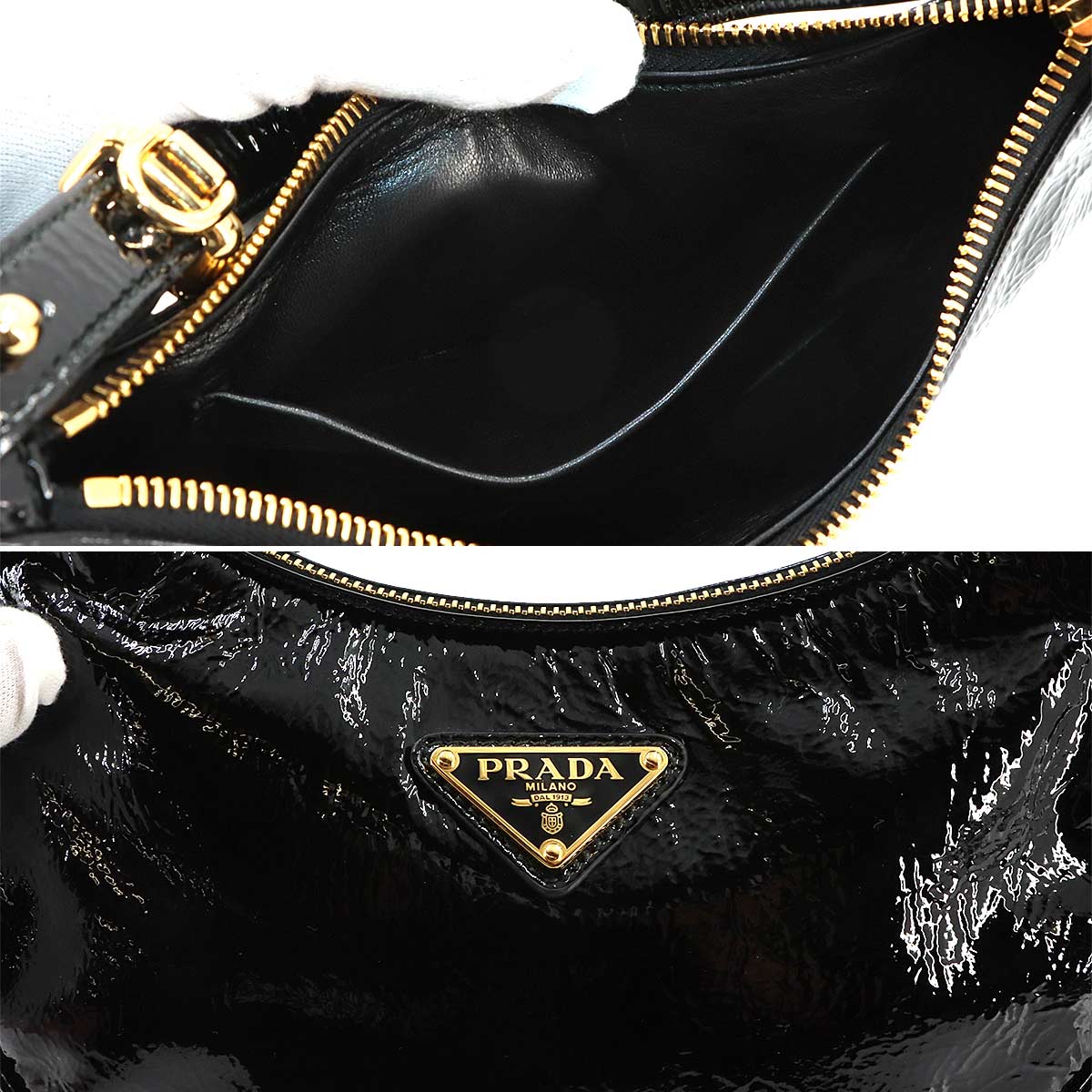 Arque Small Hand Shoulder Bag Patent Leather Black 1BC194 Purse
