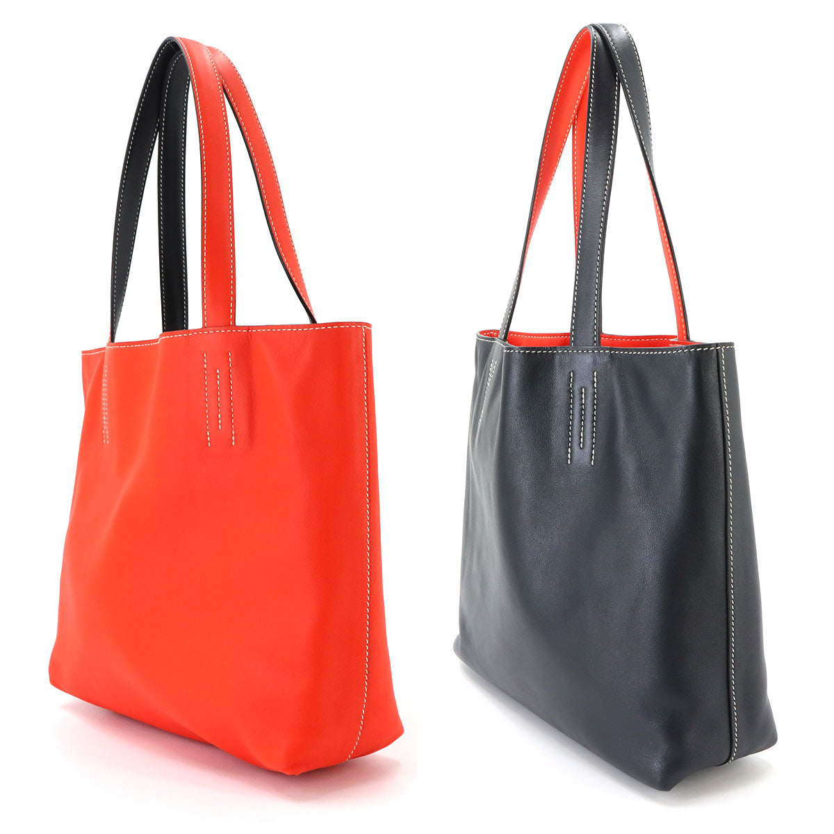 Double Sens 28 Reversible Tote Bag Veau Sikkim Orange Black