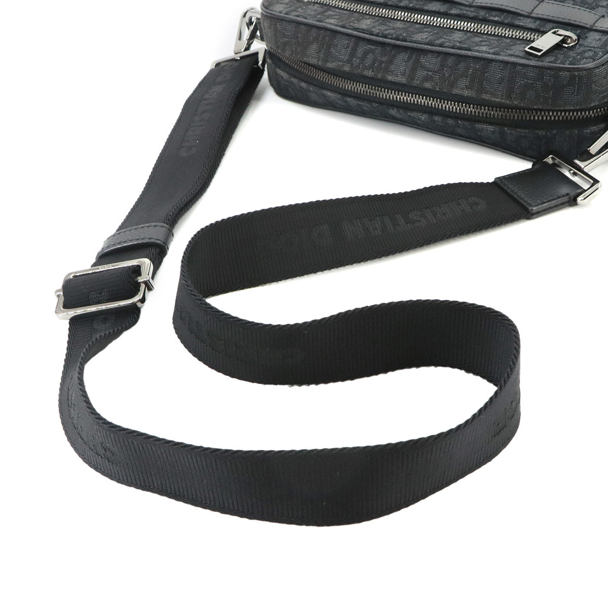 Oblique Safari Shoulder Bag Canvas Leather Black