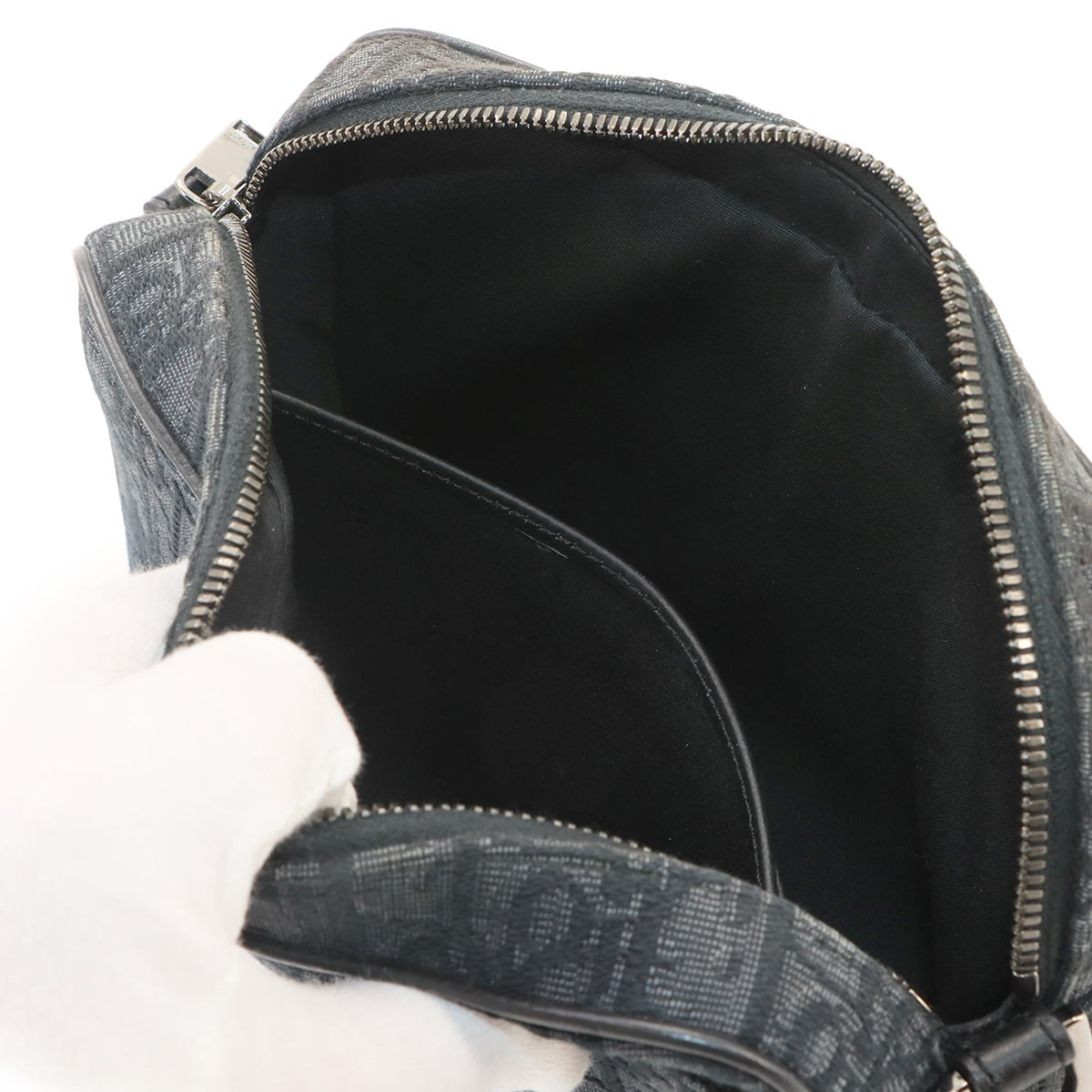 Oblique Safari Shoulder Bag Canvas Leather Black