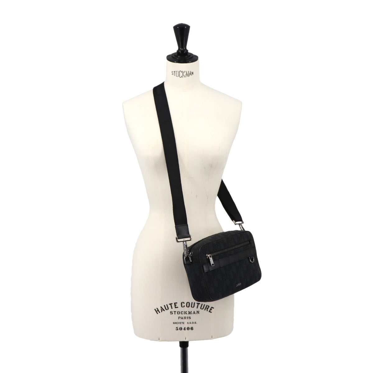 Oblique Safari Shoulder Bag Canvas Leather Black