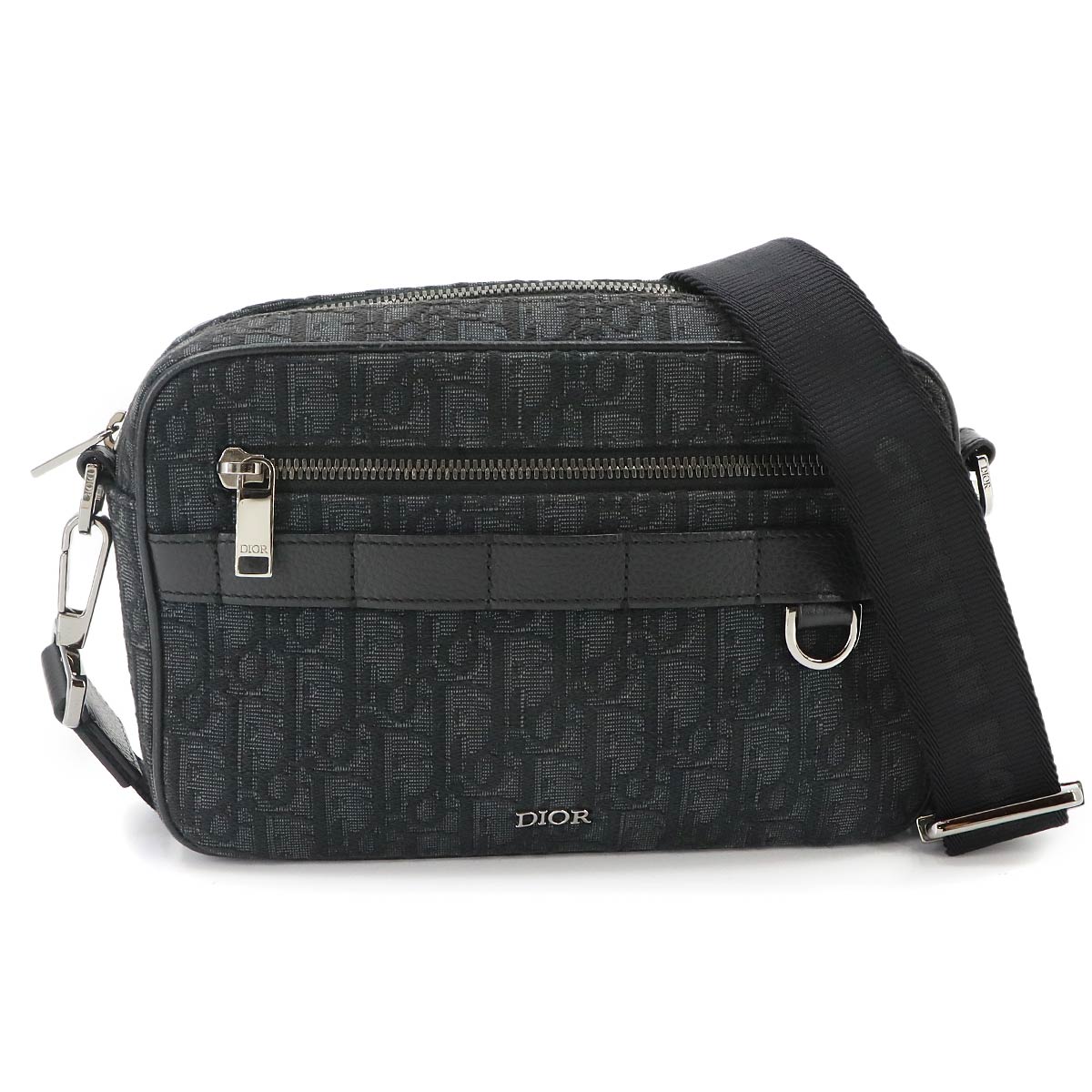 Oblique Safari Shoulder Bag Canvas Leather Black