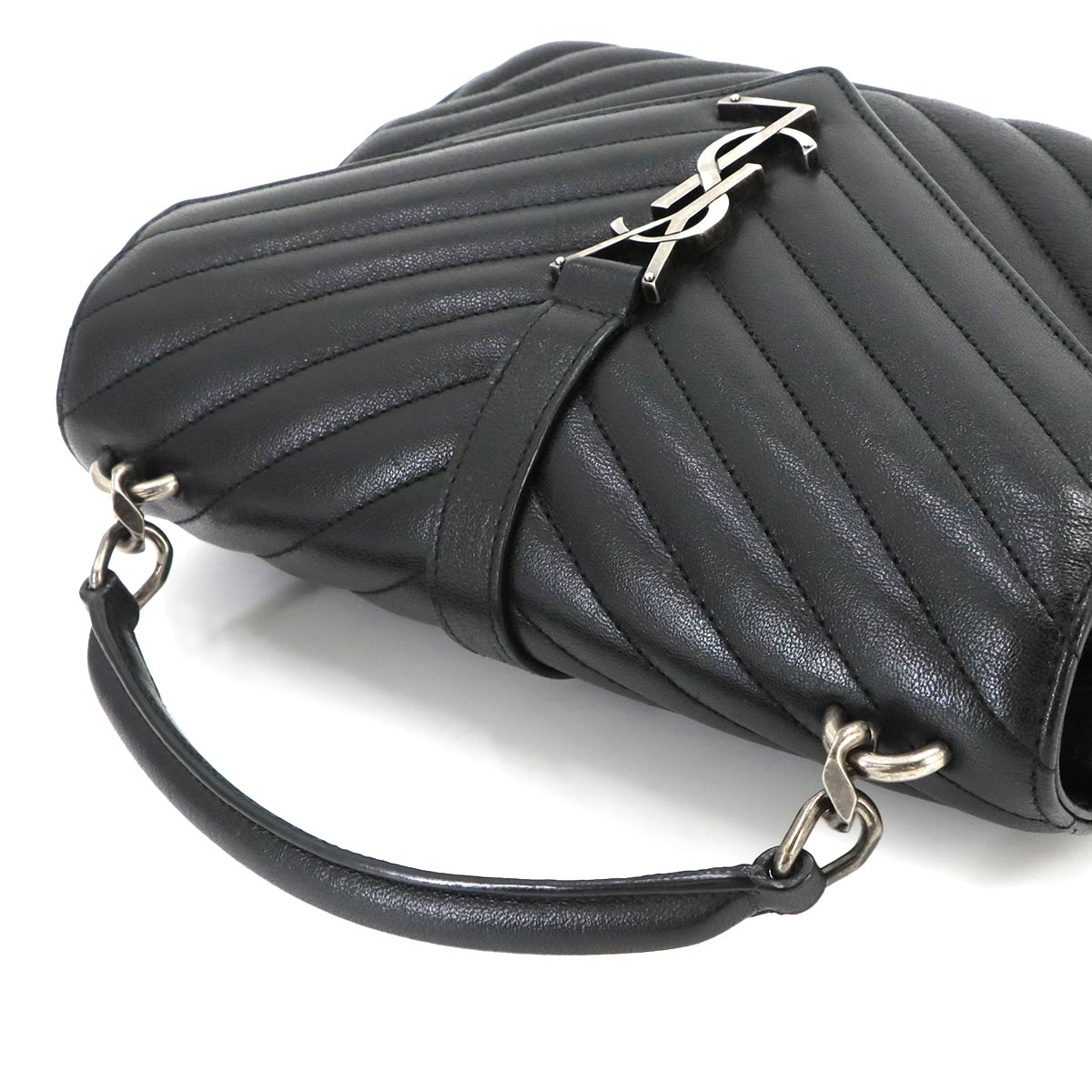 College 2way Hand Chain Shoulder Bag Leather Black 487213