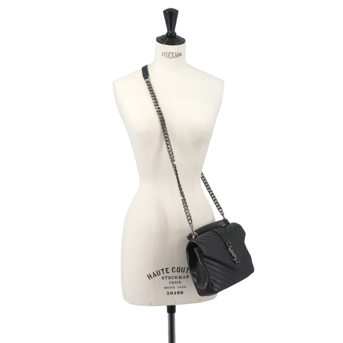 College 2way Hand Chain Shoulder Bag Leather Black 487213