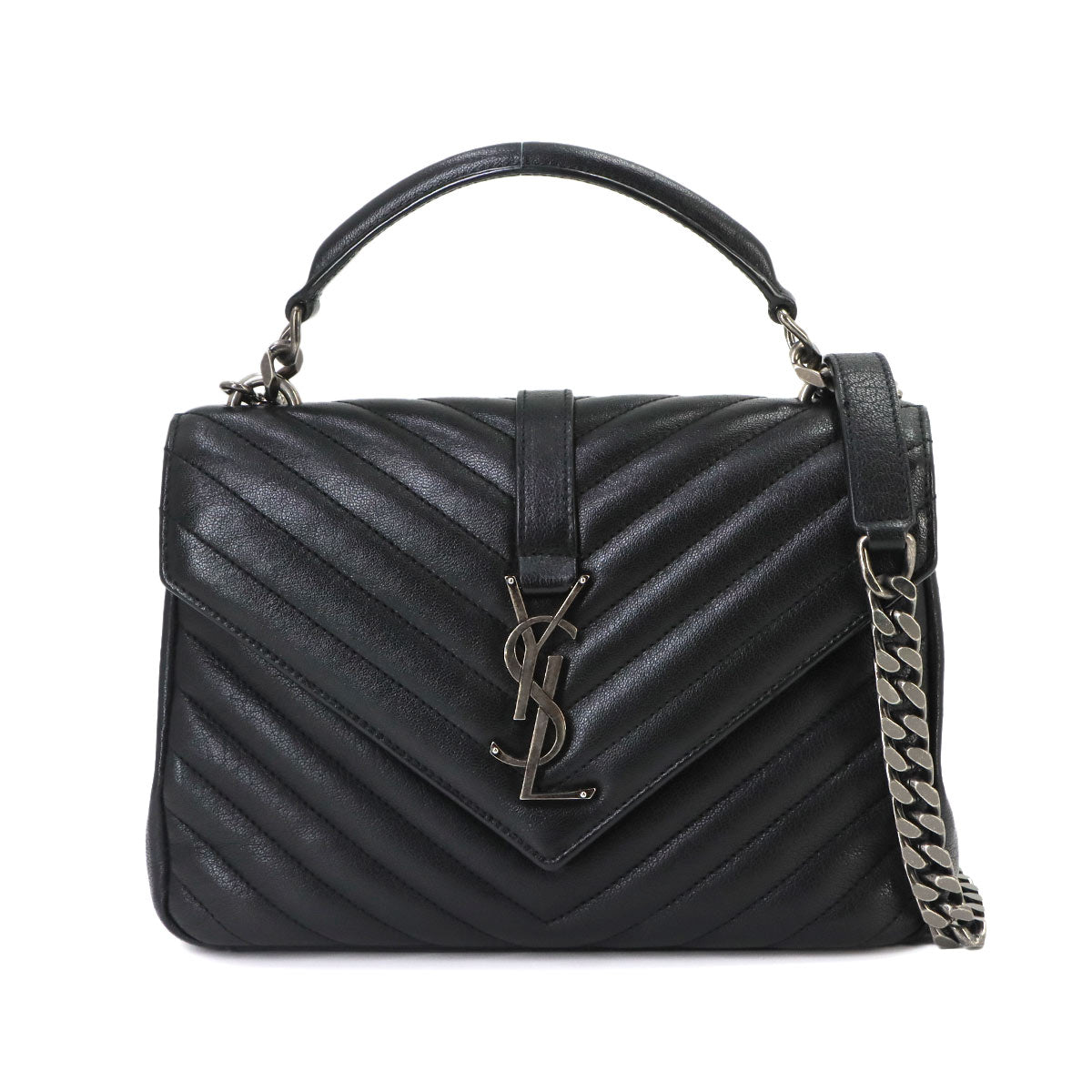College 2way Hand Chain Shoulder Bag Leather Black 487213