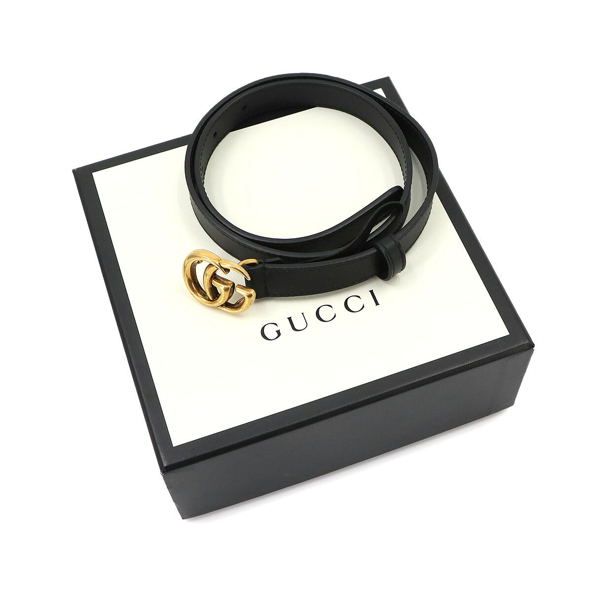 Double G Slim Belt Leather Black 409417 Size 70