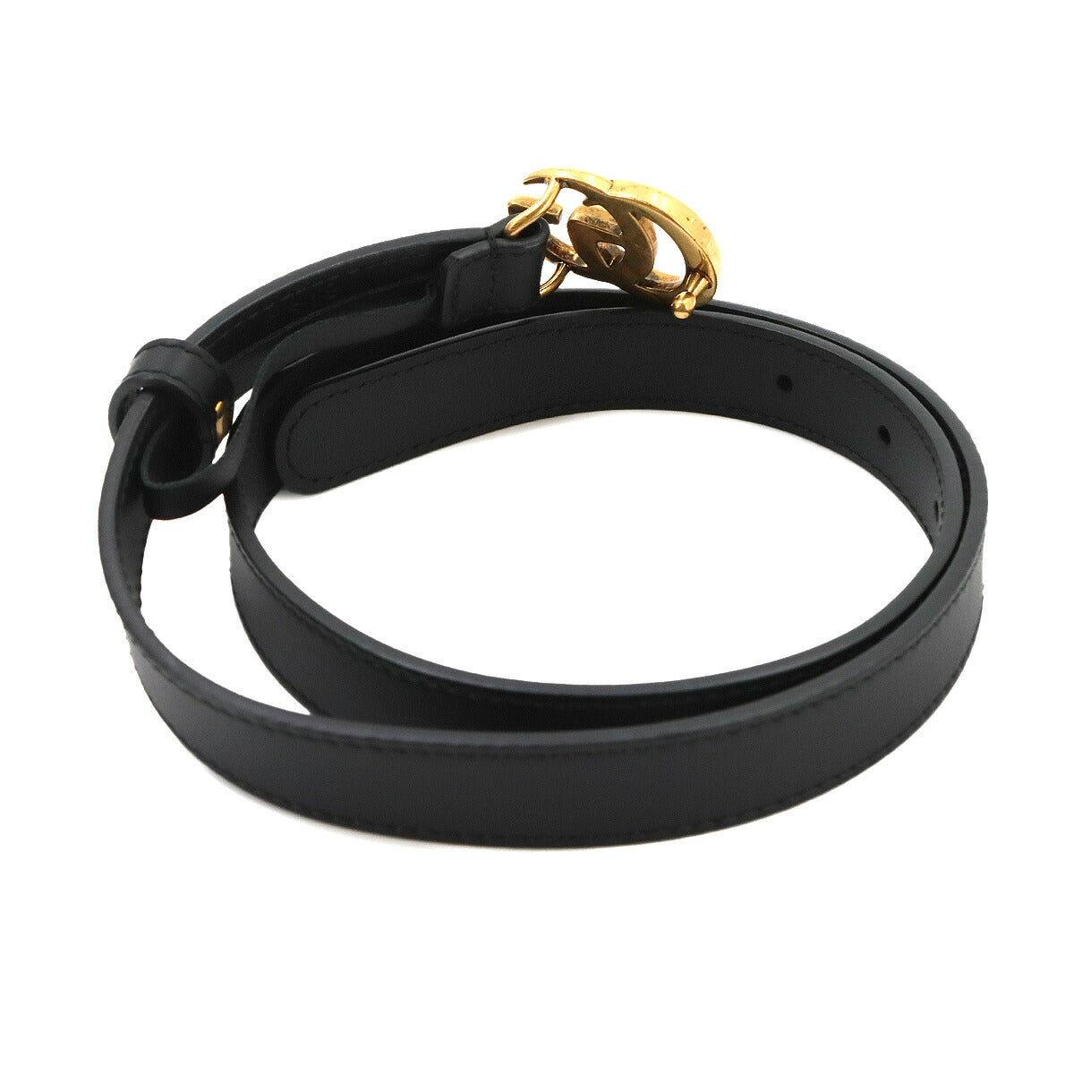 Double G Slim Belt Leather Black 409417 Size 70
