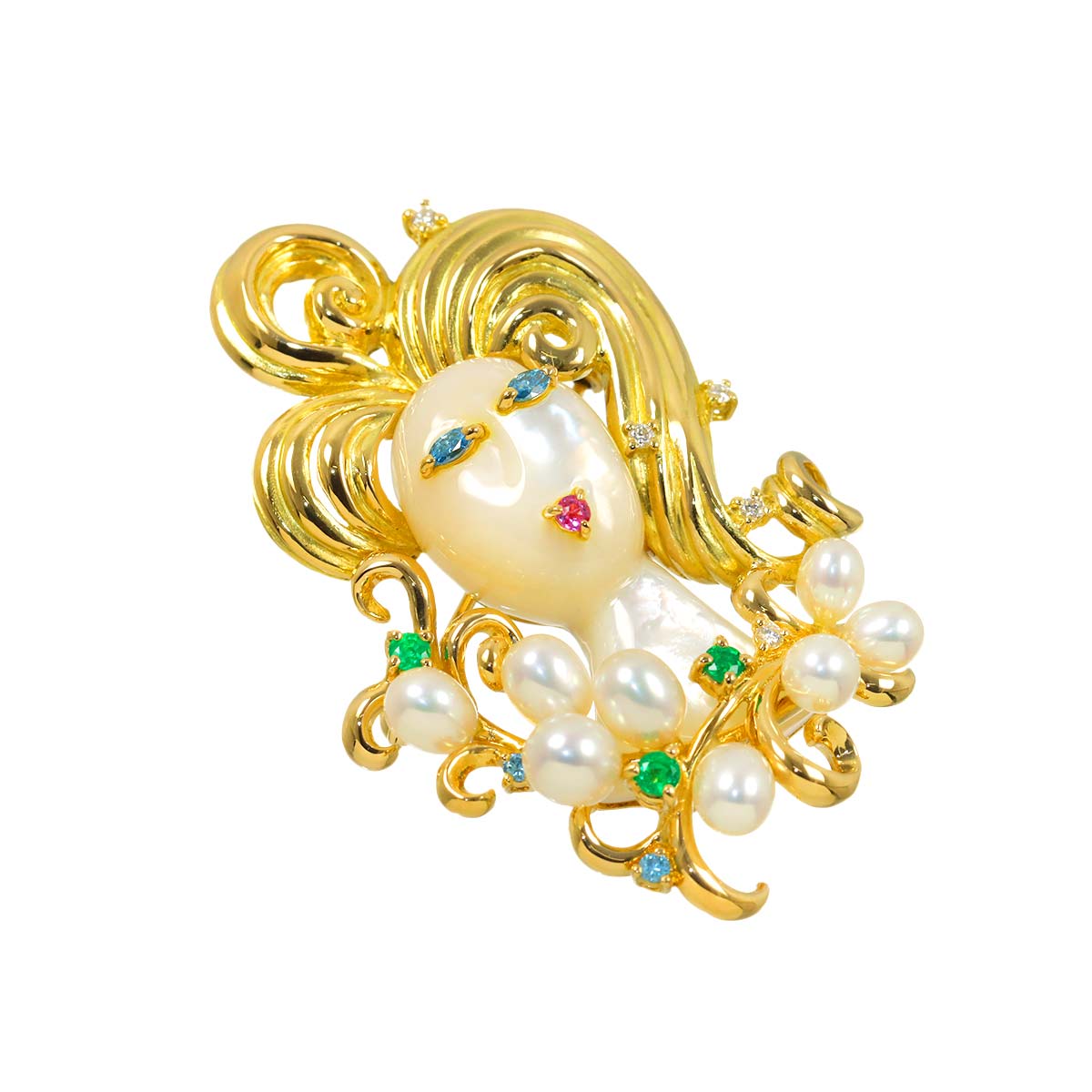 Multi stone Diamond 0.17ct Brooch 18K YG 750