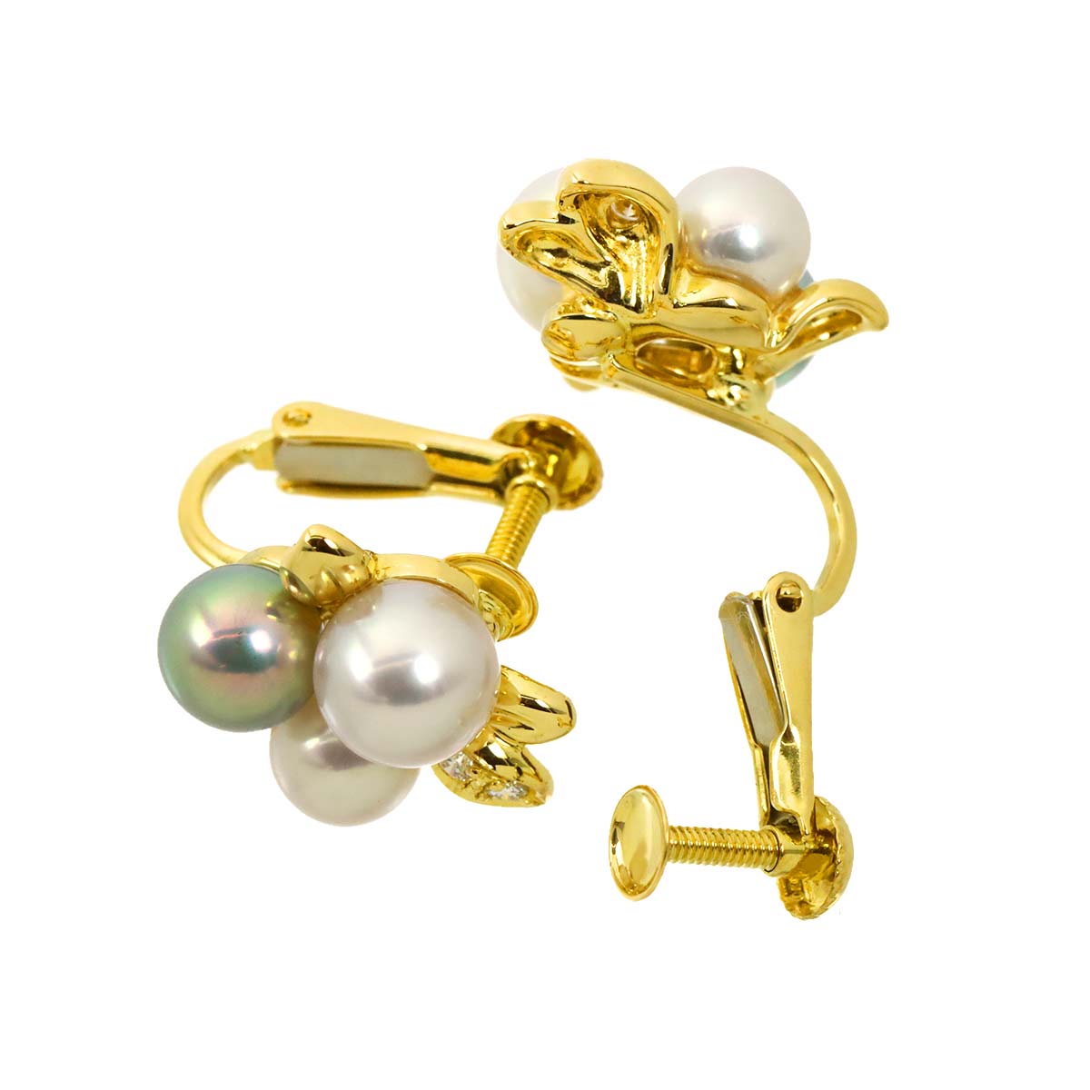 Akoya Pearl 6.0-5.0mm Diamond 0.02ct/0.02ct Earrings 18K YG 750