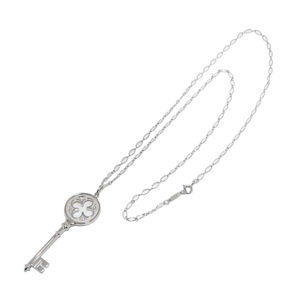 Clover Key Diamond Necklace 18K White Gold 750