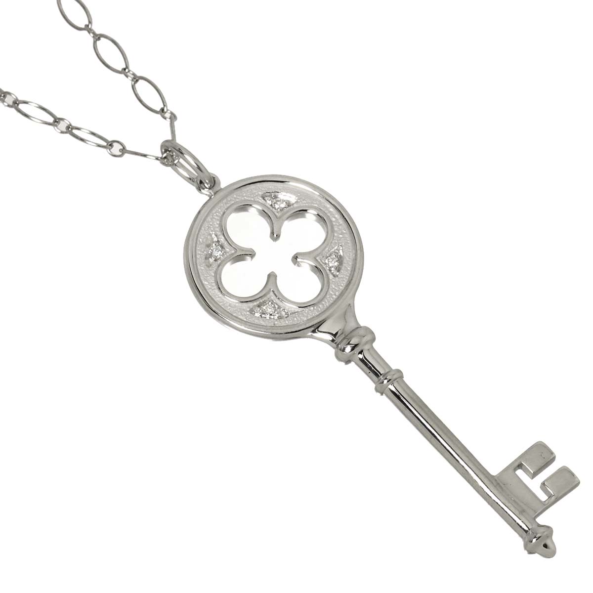 Clover Key Diamond Necklace 18K White Gold 750