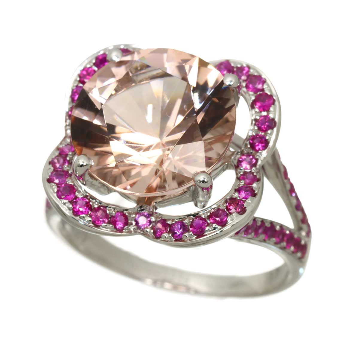 Morganite Sapphire Ring 18K WG 750 size7.5(US)