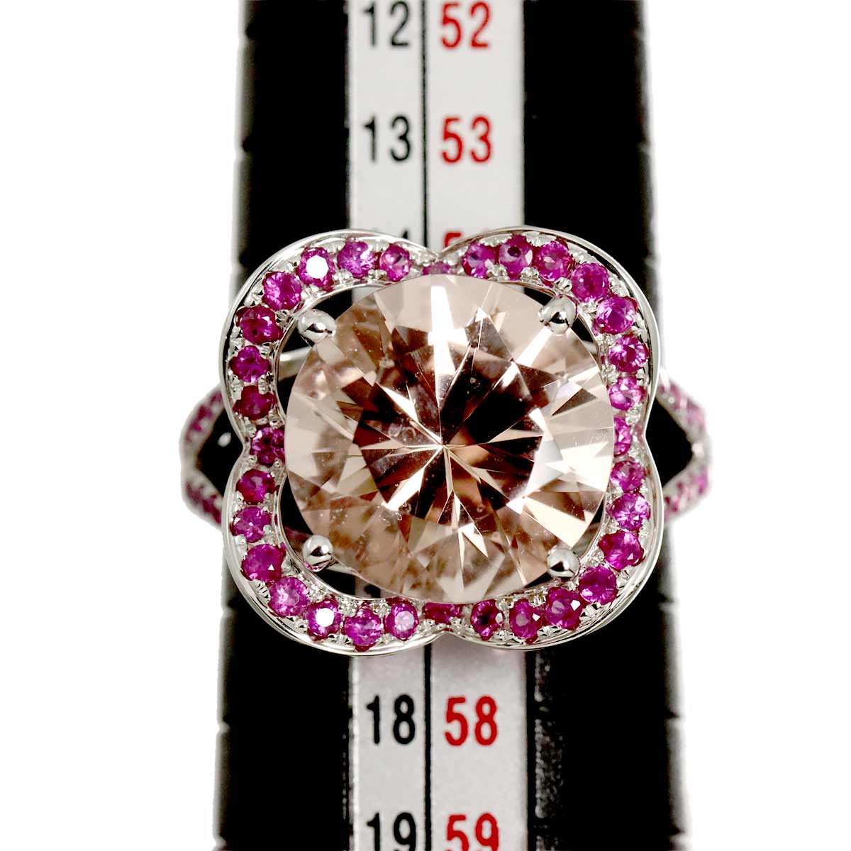 Morganite Sapphire Ring 18K WG 750 size7.5(US)
