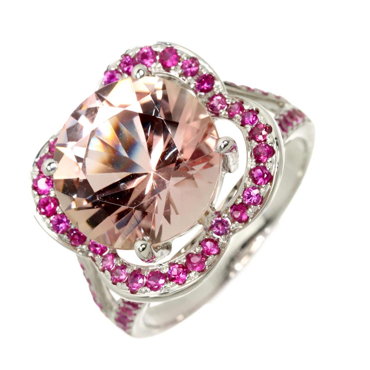 Morganite Sapphire Ring 18K WG 750 size7.5(US)