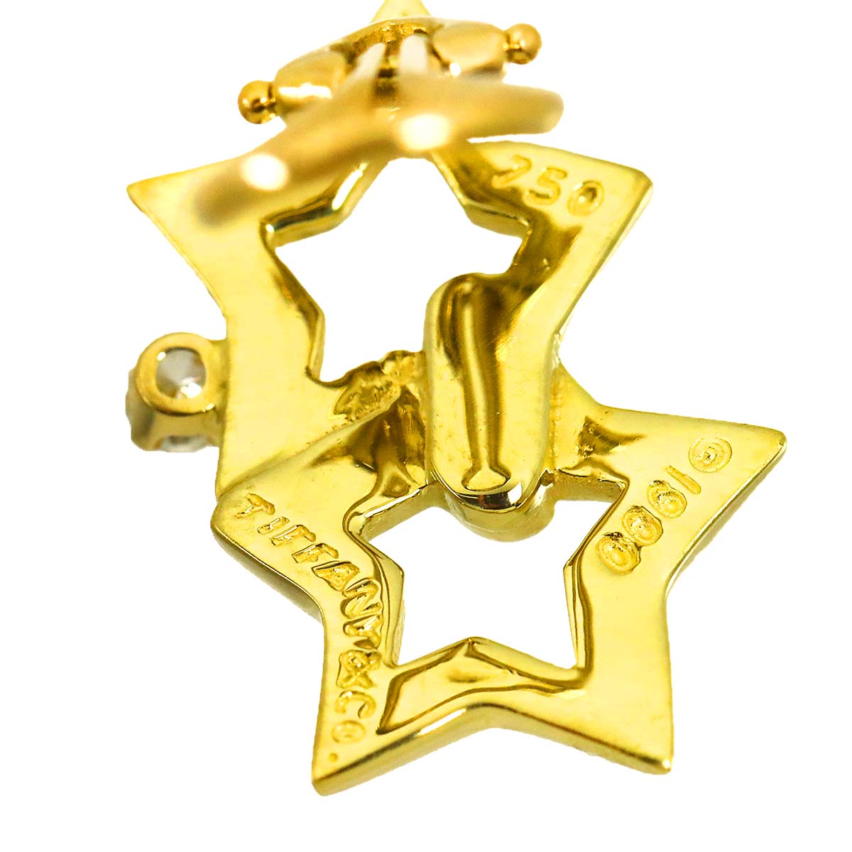 Double Star Diamond Earrings Clip on 18K Yellow Gold 750