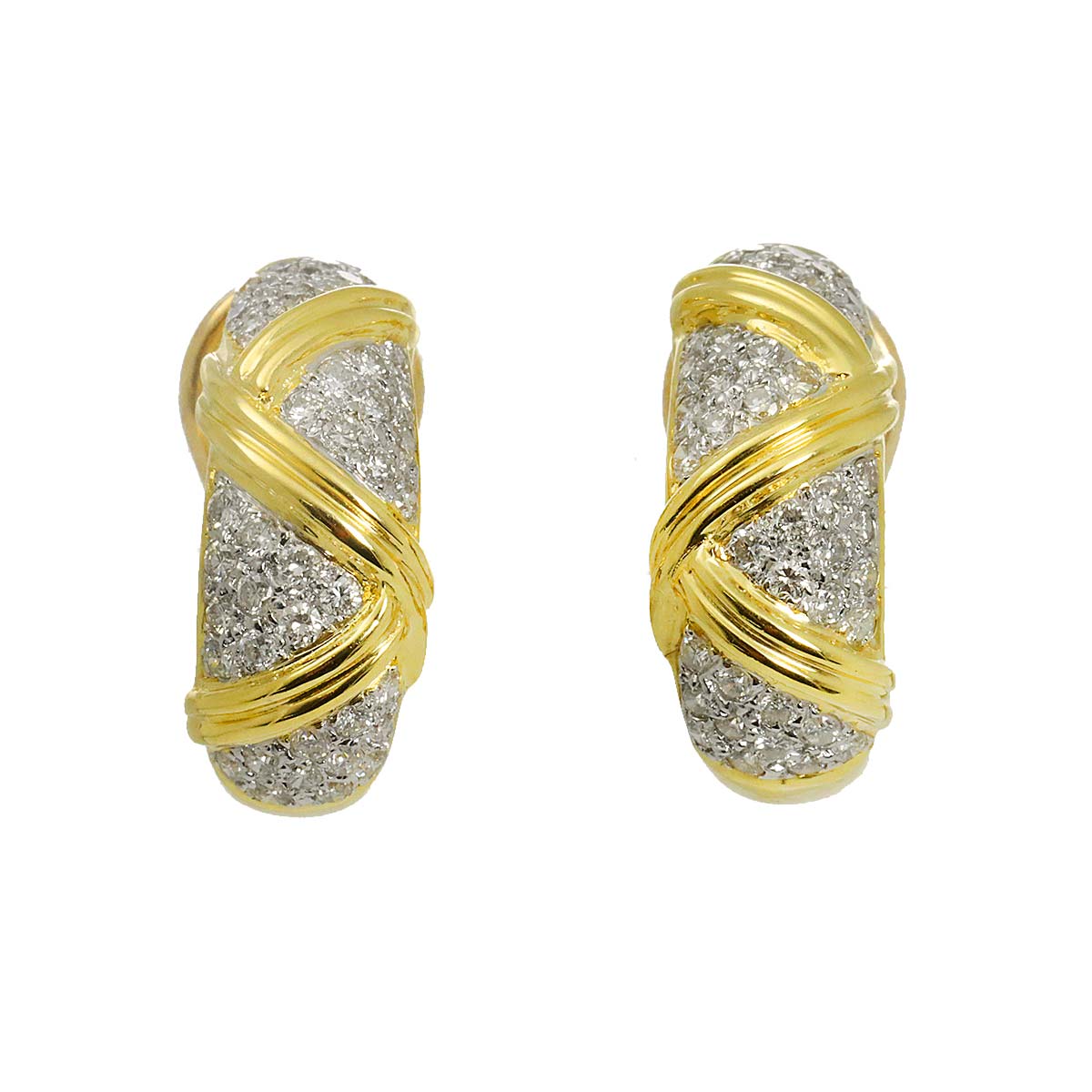 Diamond 0.93ct Earrings Pierced 18K YG WG 750