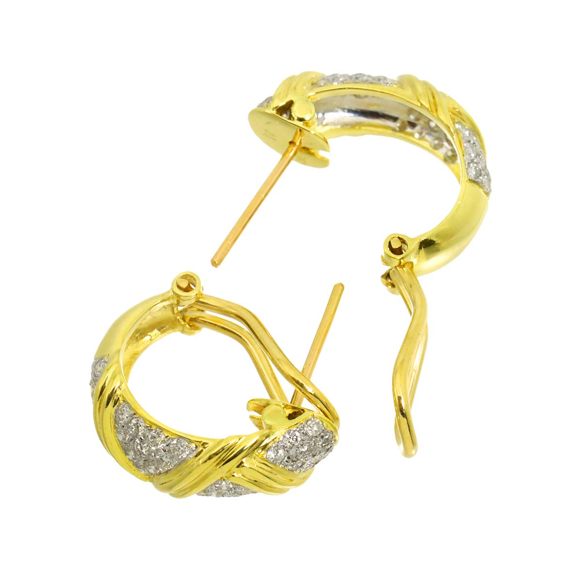 Diamond 0.93ct Earrings Pierced 18K YG WG 750