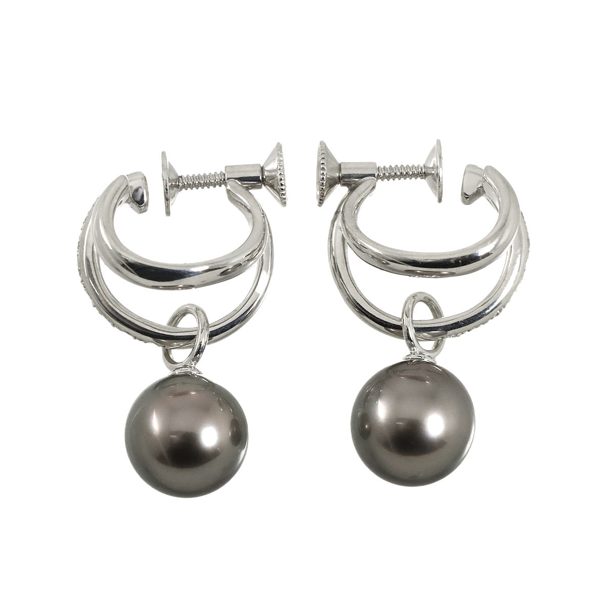 Black Pearl 9.3mm Diamond Earrings 18K WG 750