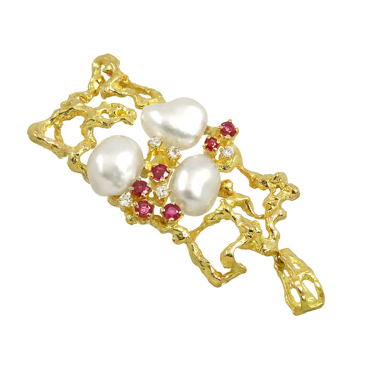 Freshwater pearl Diamond Ruby Pendant Top 18K YG 750