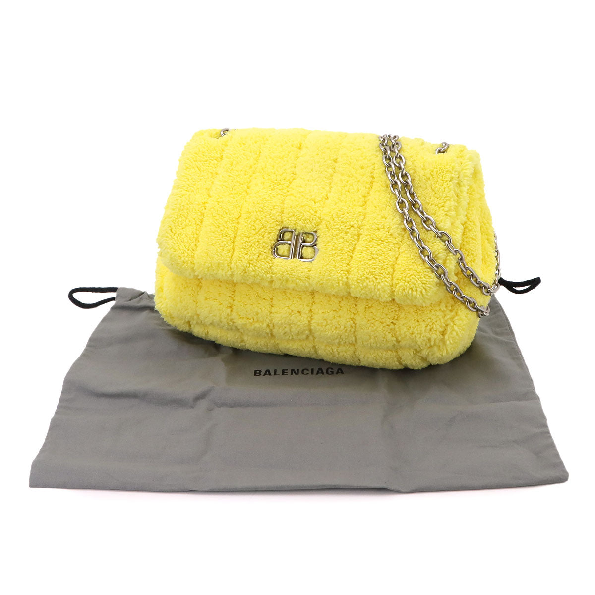 Monaco Chain Shoulder Bag Pile Fabric Yellow 781672