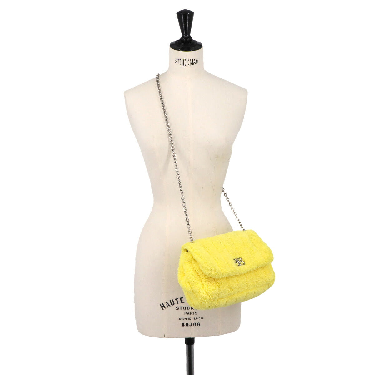Monaco Chain Shoulder Bag Pile Fabric Yellow 781672