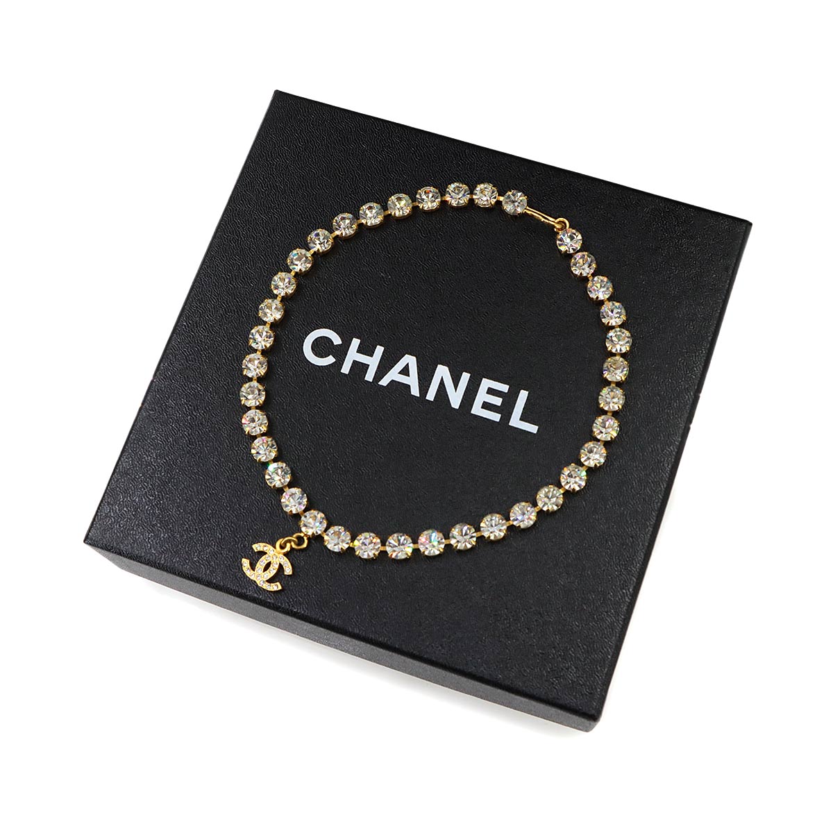 Coco Logos Rhinestone Necklace Gold 96A Accessory
