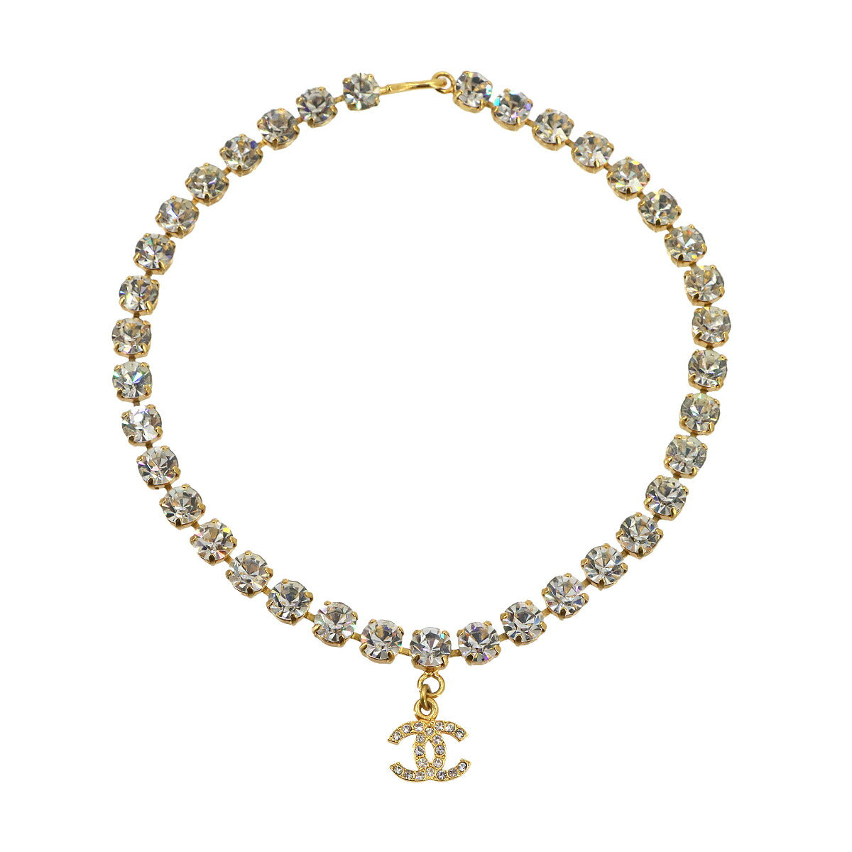 Coco Logos Rhinestone Necklace Gold 96A Accessory