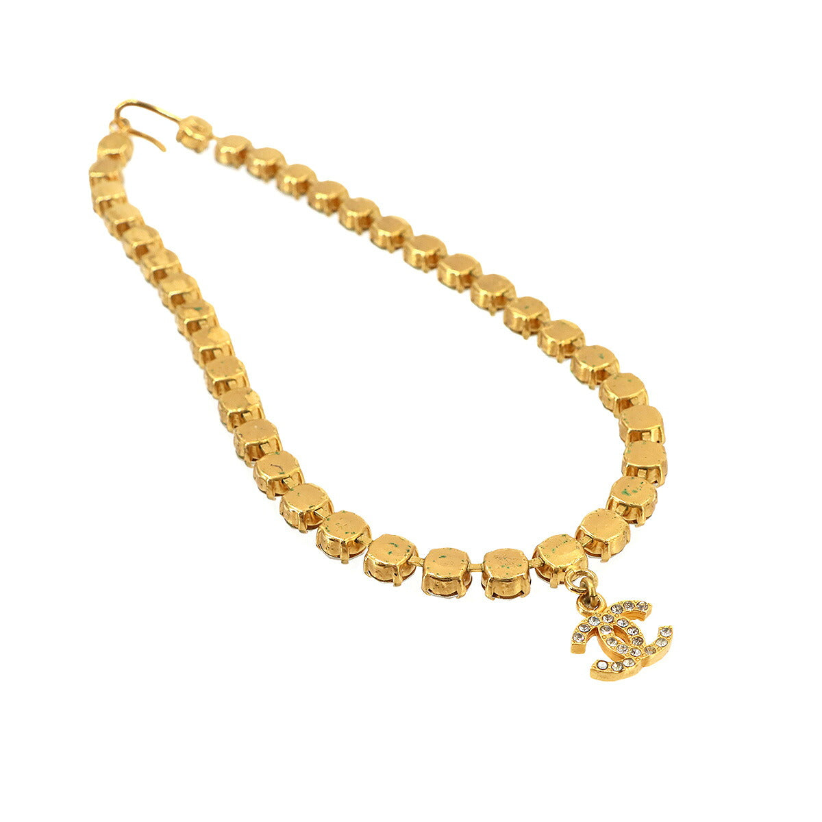 Coco Logos Rhinestone Necklace Gold 96A Accessory