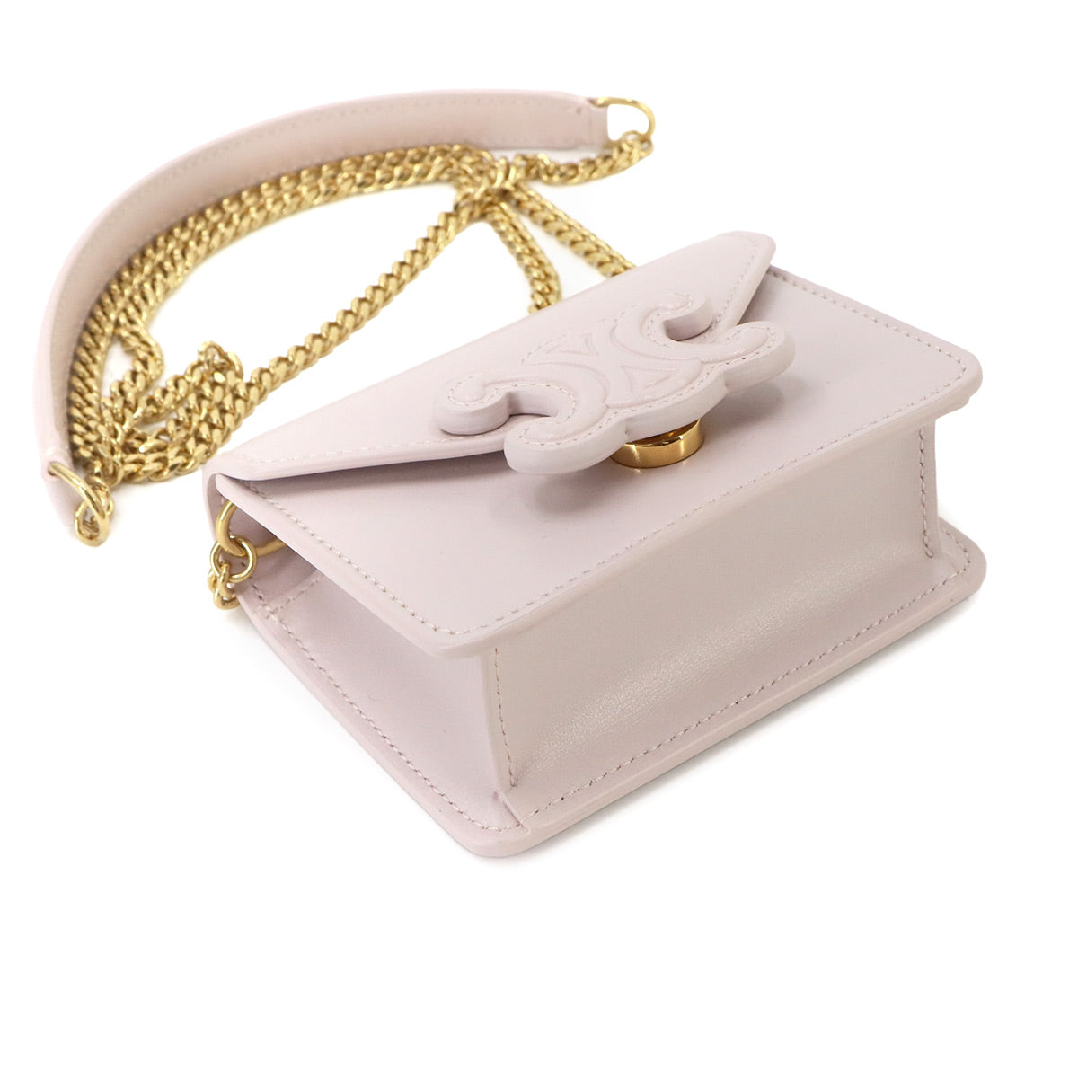 Triomphe Chain Shoulder Bag Leather Pink Purse
