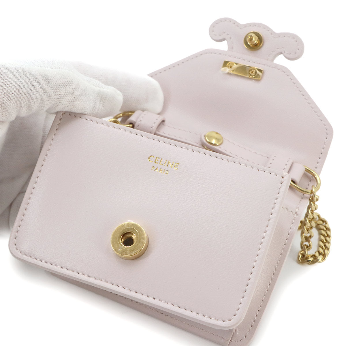 Triomphe Chain Shoulder Bag Leather Pink Purse