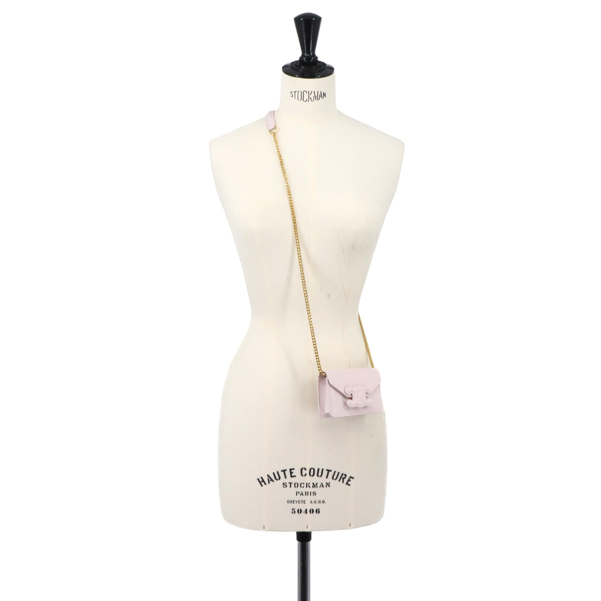 Triomphe Chain Shoulder Bag Leather Pink Purse