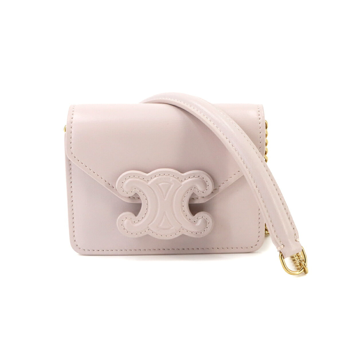 Triomphe Chain Shoulder Bag Leather Pink Purse