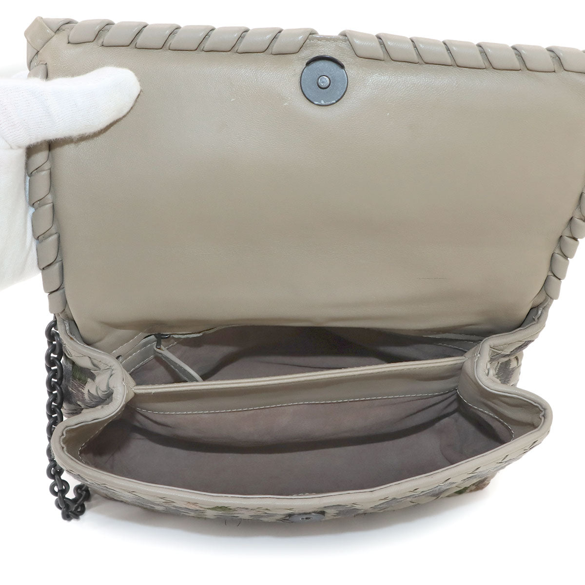 Intrecciato Shoulder Bag Beige Gray Purse