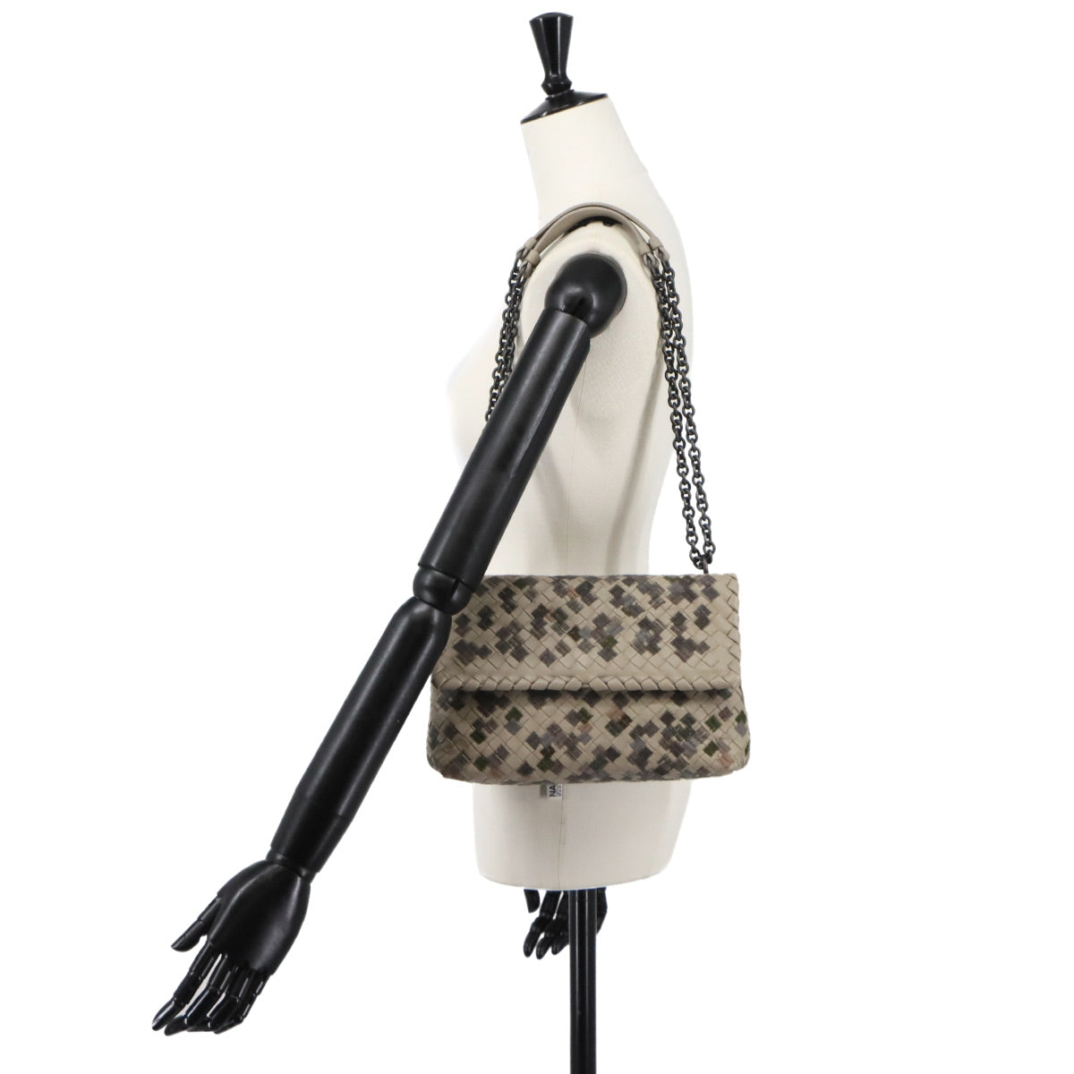 Intrecciato Shoulder Bag Beige Gray Purse