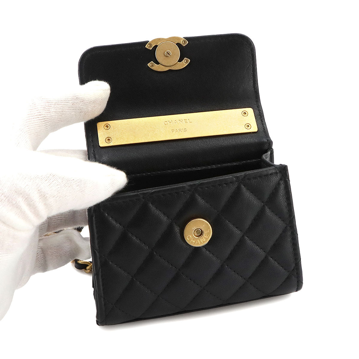 Matelasse Chain Clutch Hand Shoulder Bag Leather Black AP2944