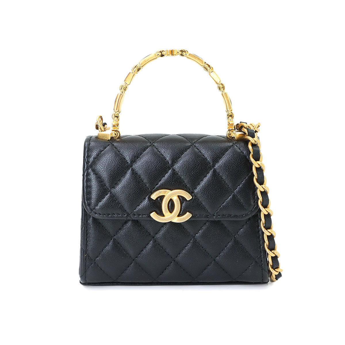 Matelasse Chain Clutch Hand Shoulder Bag Leather Black AP2944