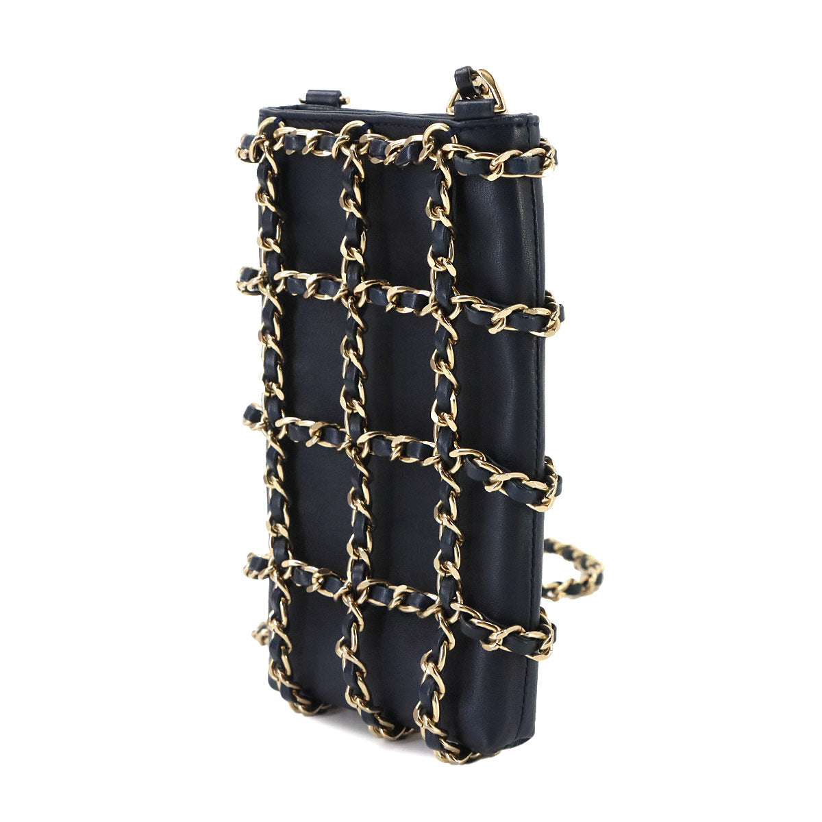 Tech Me Out Chain Phone Holder Shoulder Bag Leather Navy AP1161