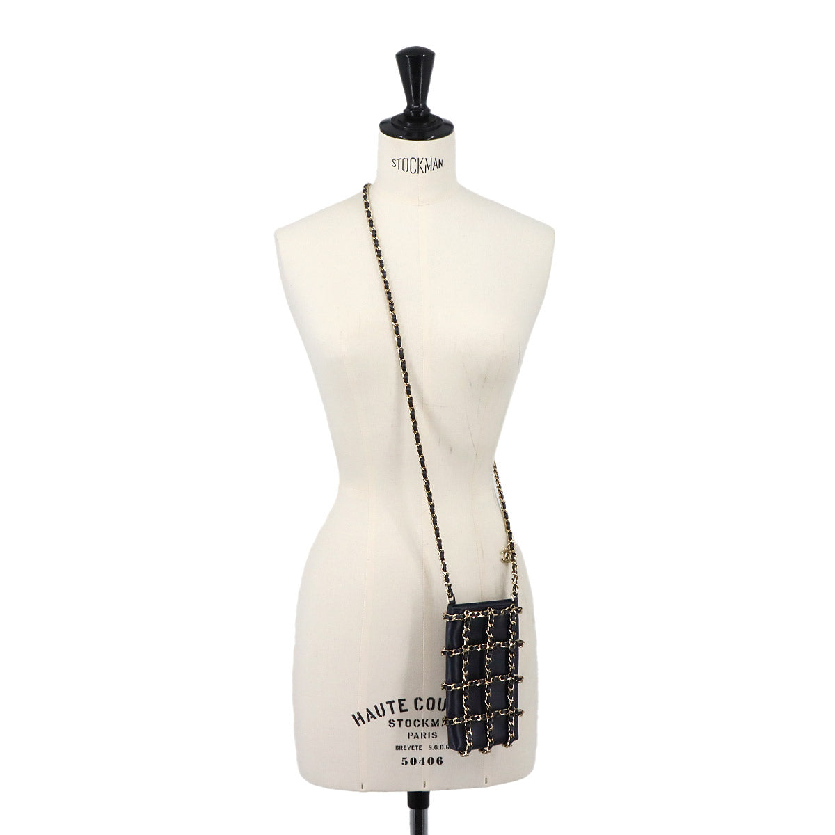 Tech Me Out Chain Phone Holder Shoulder Bag Leather Navy AP1161