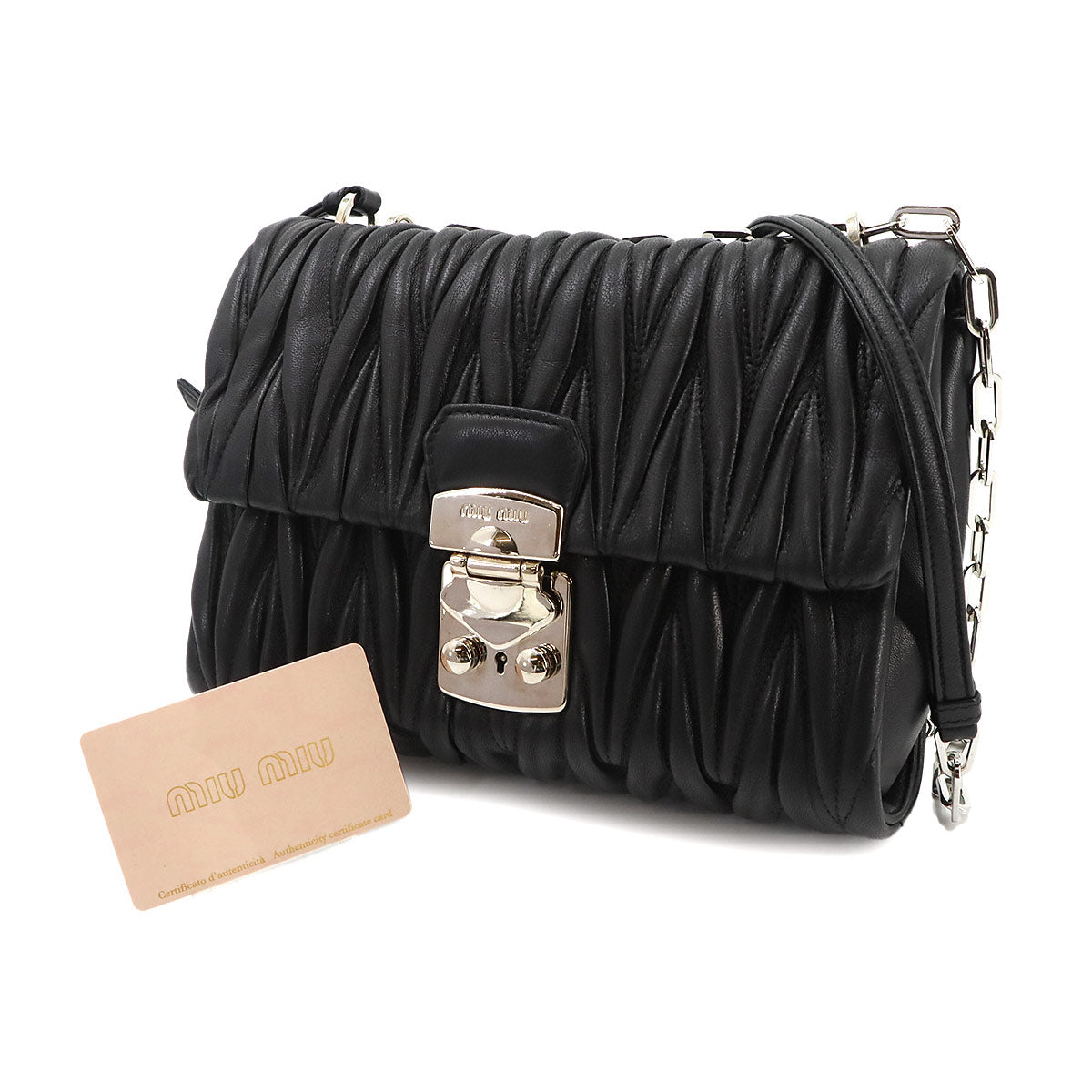 Matelasse Chain Shoulder Bag Leather Nero 5BD002 Purse