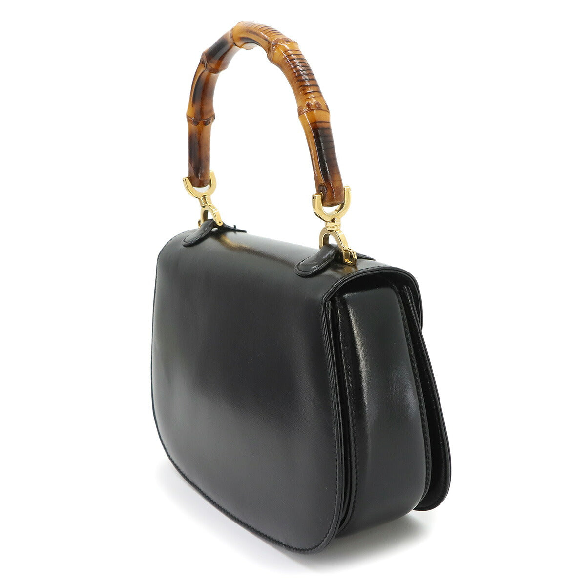 Bamboo 2way Hand Shoulder Bag Leather Black Purse