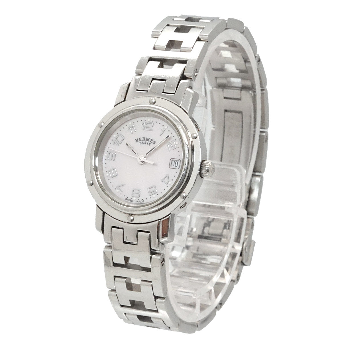 HERMES Clipper Nacle CL4.210 Quartz Date Pink Dial Ladies Watch