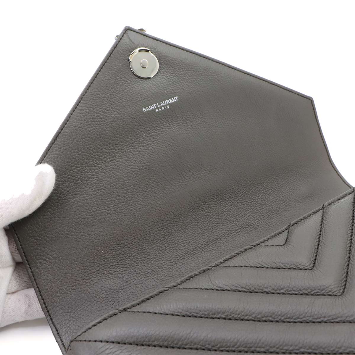 College 2way Hand Chain Shoulder Bag Leather Gray 428056