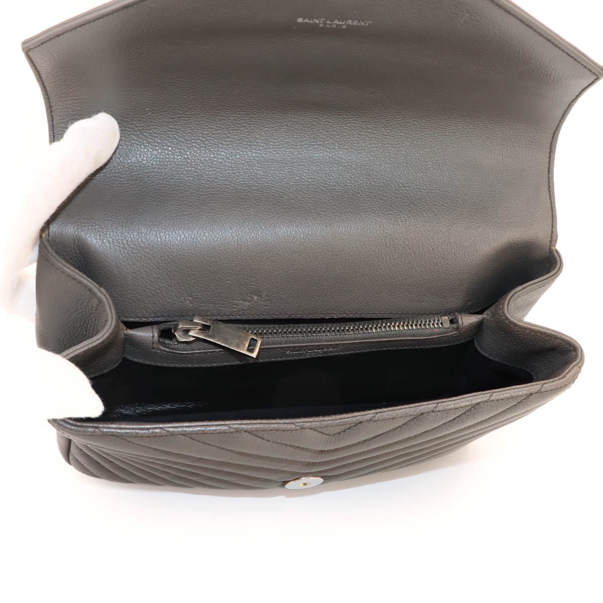 College 2way Hand Chain Shoulder Bag Leather Gray 428056