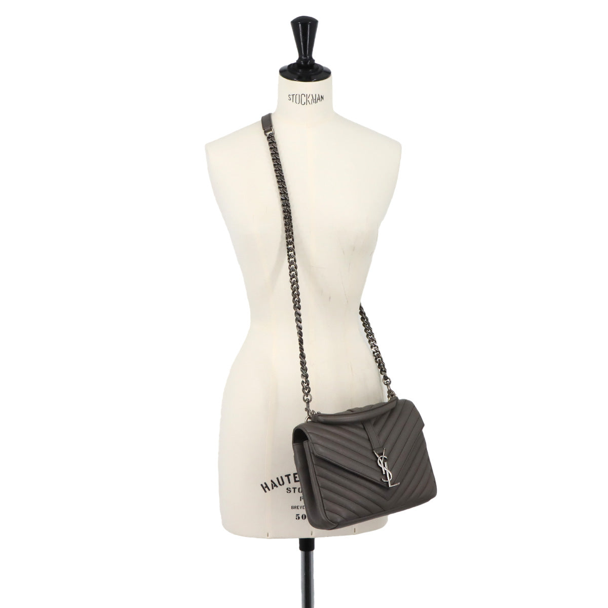 College 2way Hand Chain Shoulder Bag Leather Gray 428056